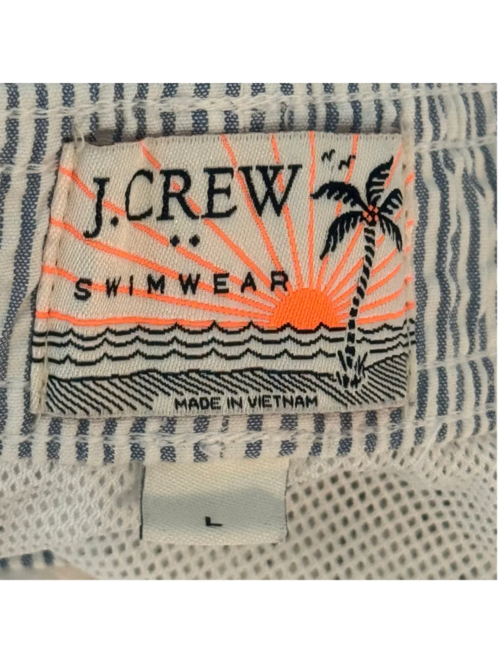 J.Crew Seersucker Crab Print Swim Trunks Men Large Blue White Lined Beach Short